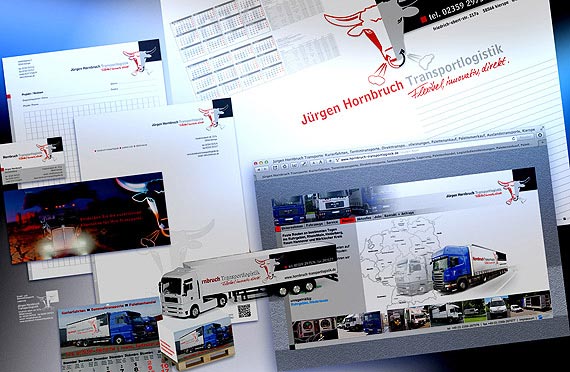 Corporate Design, Geschäftsausstattung und Website, LKW-/Fahrzeugwerbung, Dienstleister, B2B.