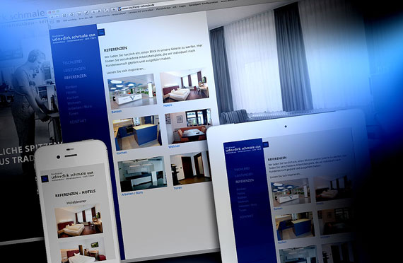 Responsive, mobilfriendly Internet-Präsentation, Handwerk, Tischler, B2B + B2C.